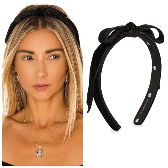 New Lele Sadoughi Bardot Velvet Ribbon Jet Slim Headband NWT